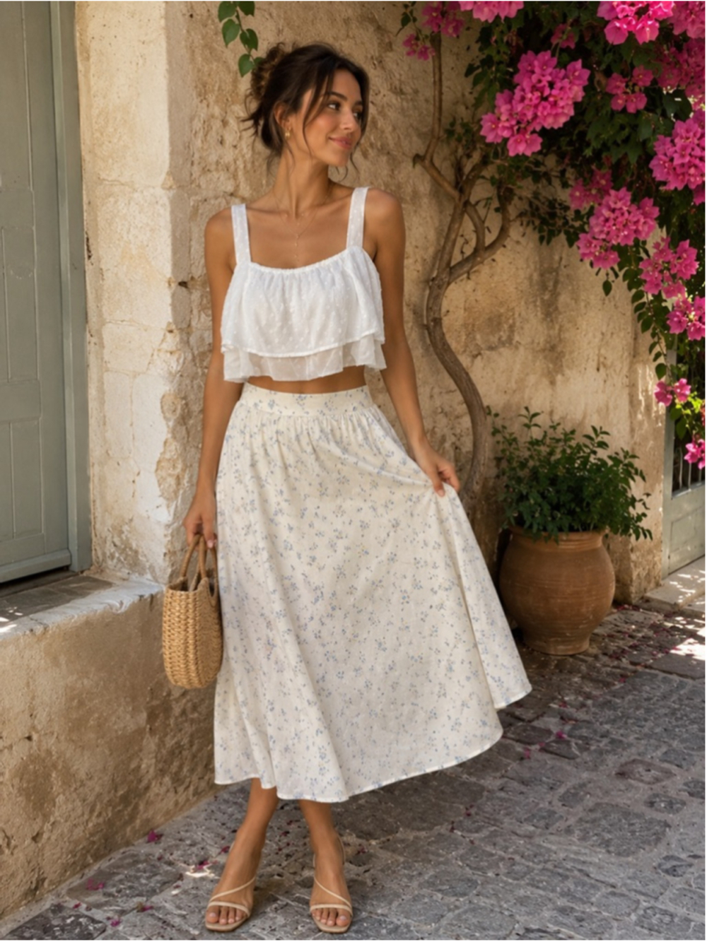 Women's STILLWATER White Ruffled Crop Top M